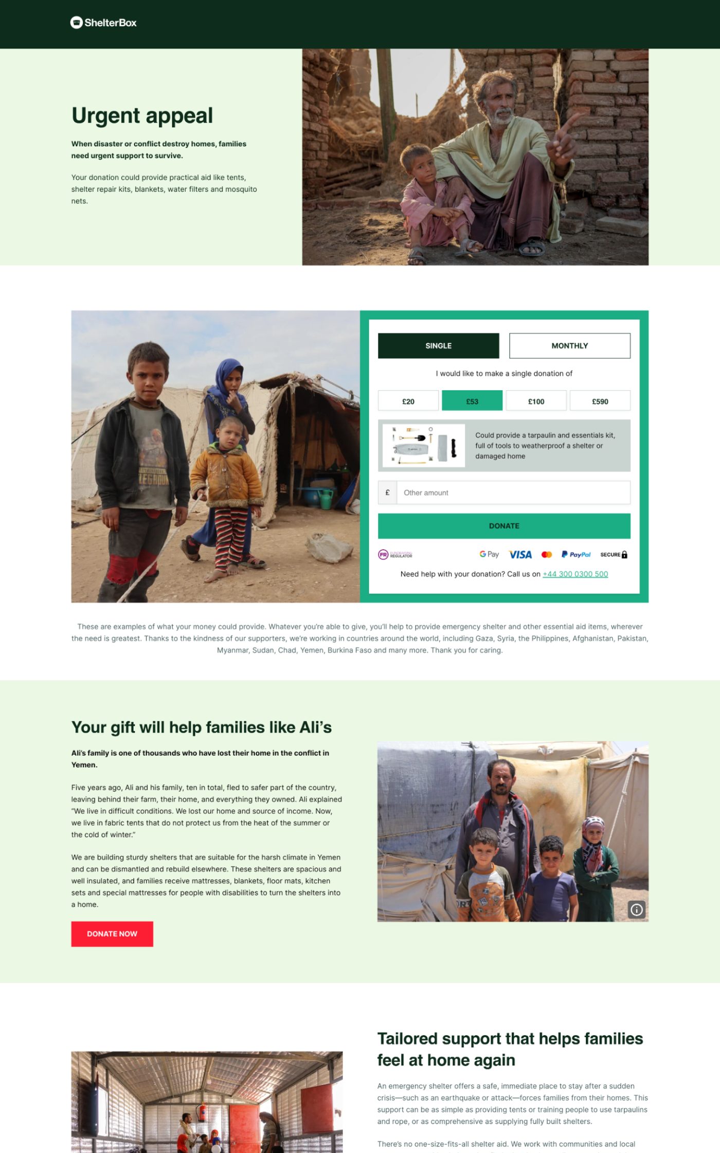 ShelterBox — urgent appeal donation page