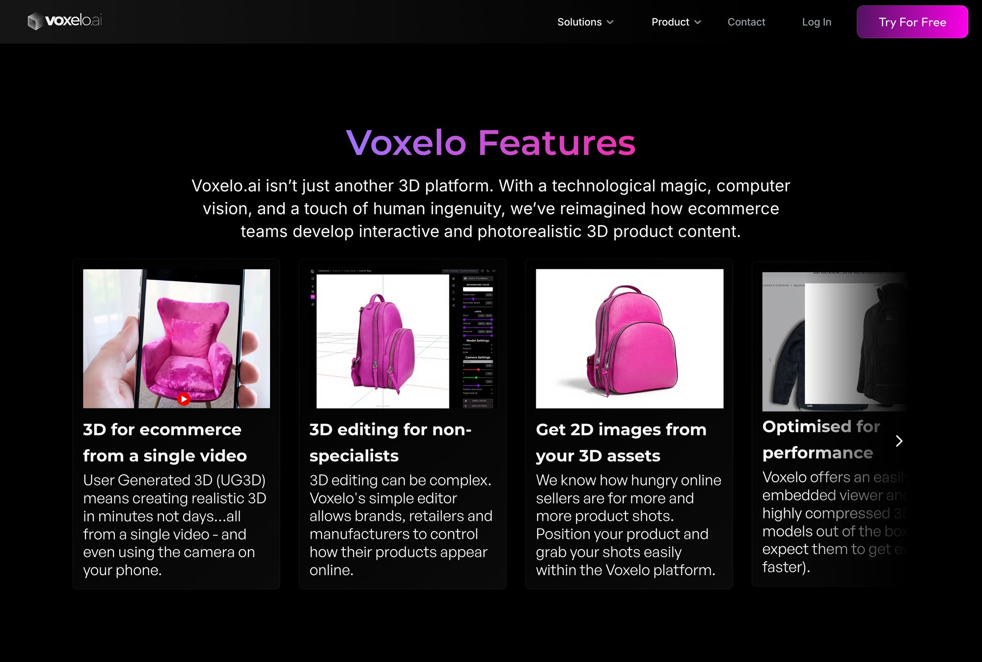 Voxelo website — Voxelo Features on desktop